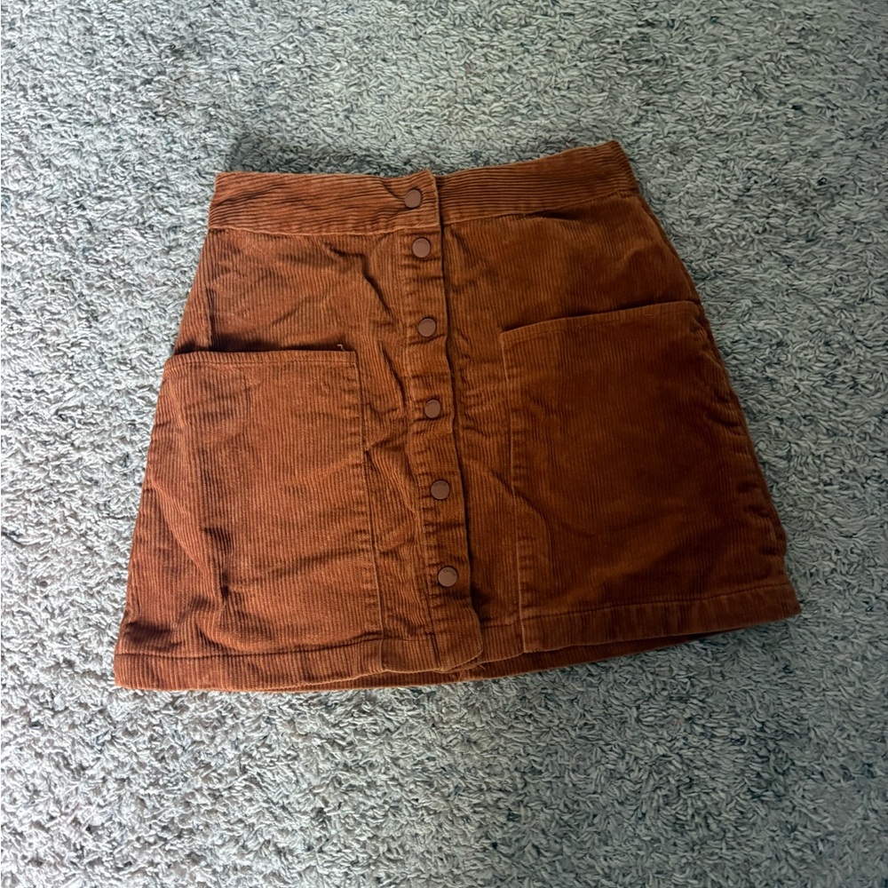 Truth High-Low Corduroy Skirt in Brown
